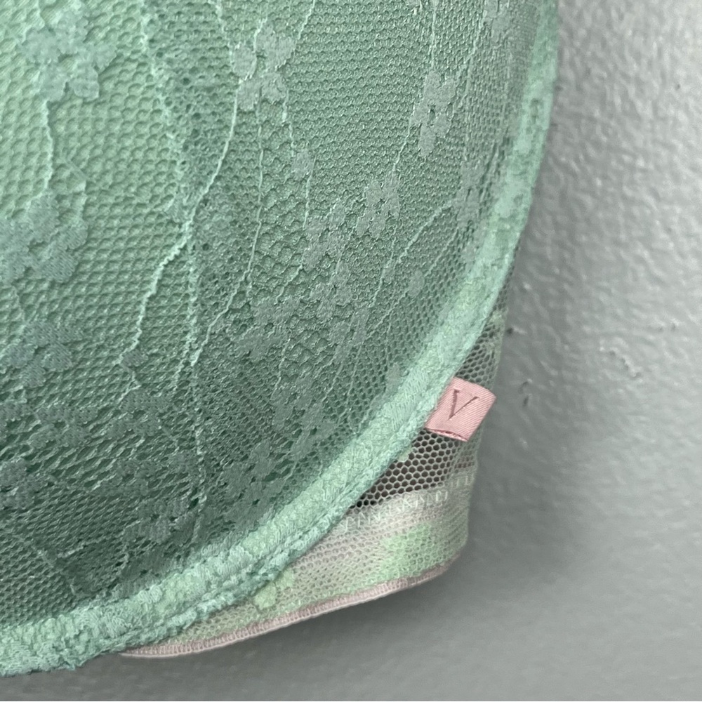 Victoria’s Secret green & pink floral mesh lace overlay padded no wire bra, 38D. - Picture 4 of 8